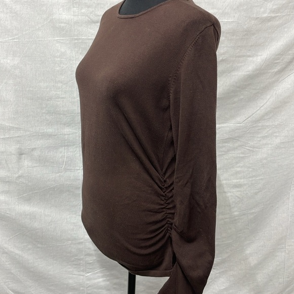 Sculpture Silk brown pullover silk blend top with ruched sides and arms; size L - Picture 2 of 7